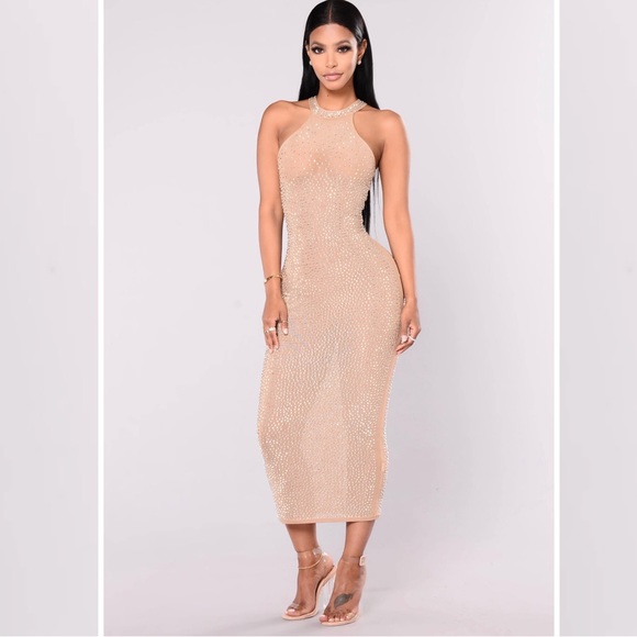 Fashion Nova Studded rhinestones Nude Dress - Picture 4 of 6